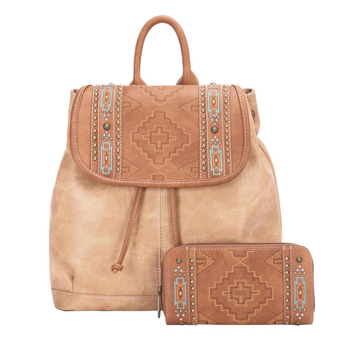 Tan Aztec Backpack with Matching Wallet